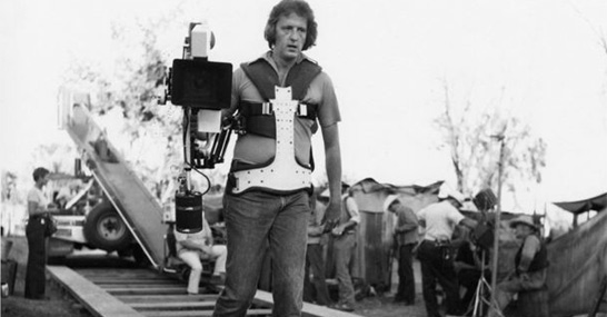 Old-style moving camera hardware meets Steadicam prototype on Bound for Glory in 1975.