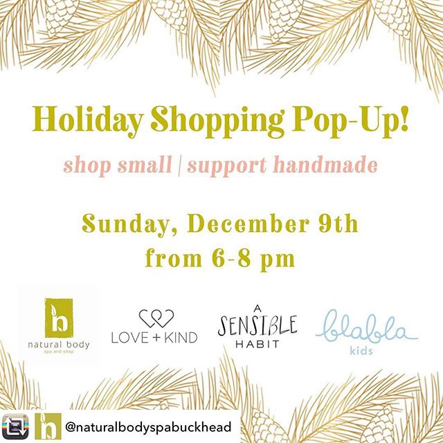 SAVE THE DATE
ATL friends! We&rsquo;re so excited to visit you. 
Join us for some bubbles and holiday shopping at @naturalbodyspabuckhead along with @asensiblehabit and @blablakidsshop and wrap yourself in love from Tanzania.