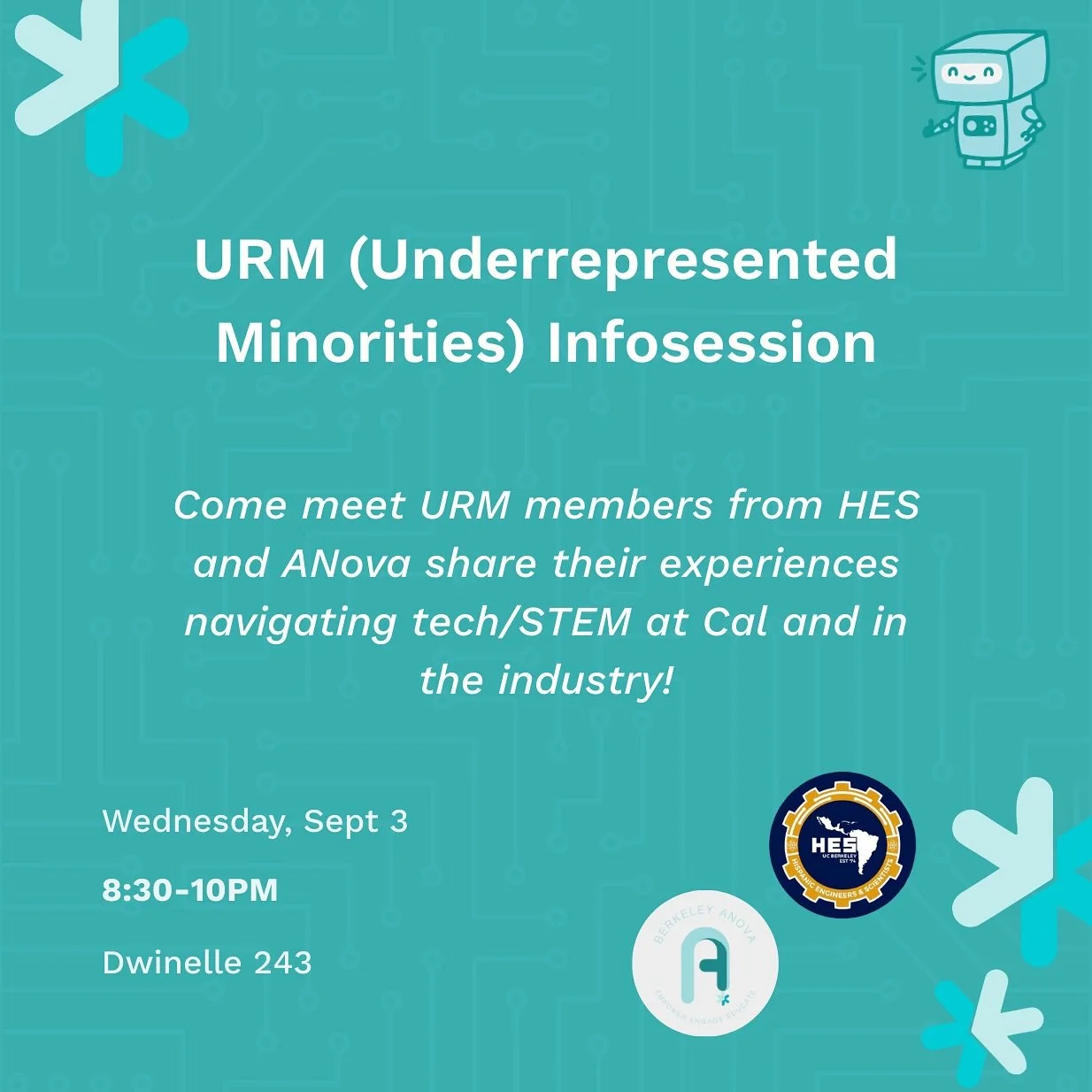 The URM Info session is an event designed to inspire and connect underrepresented minority, low-income, and first-generation students at Cal!
Join us tomorrow to meet other URM students from HES and ANova hear about their experiences navigating the