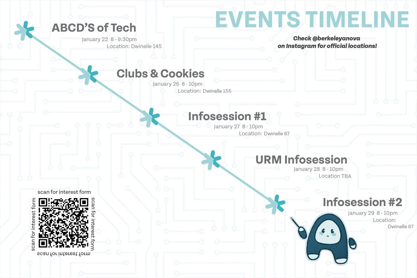 Interested in our club? Here is a timeline of all of our events for the Spring 2026 recruitment cycle!

Come join us at our events to learn more about our club and meet our members&mdash;-starting with ABCD&rsquo;s of Tech tonight at 8pm, with Anova,
