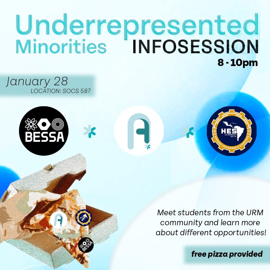 The URM Into session is an event designed to inspire and connect underrepresented minority, low-income, and first-generation students at Cal!

Join us tomorrow to meet other URM students from
HES, ANova, and BESSA while hearing about their experience