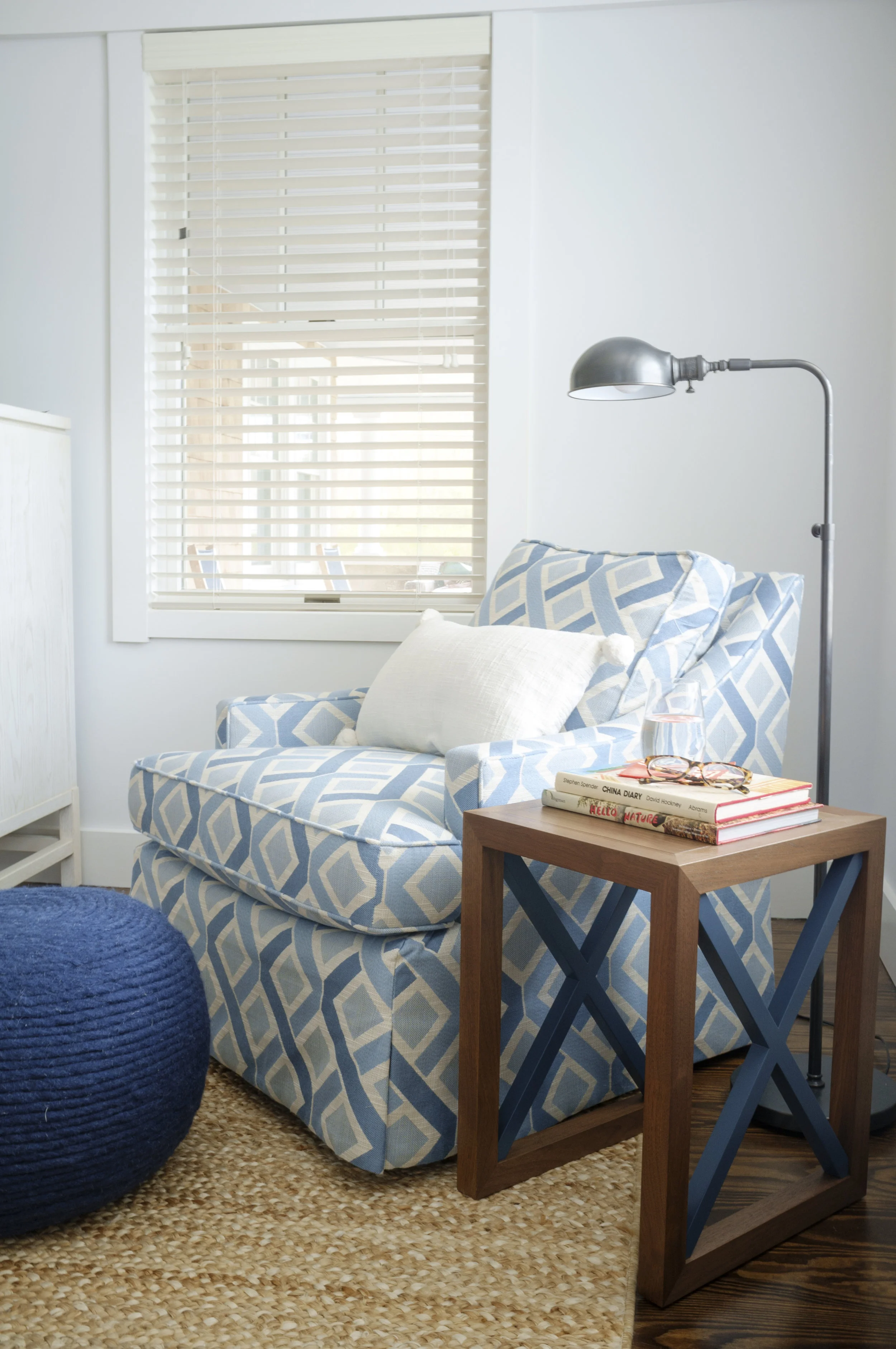 Broome Accent Table, Walnut & Oxford Blue Paint