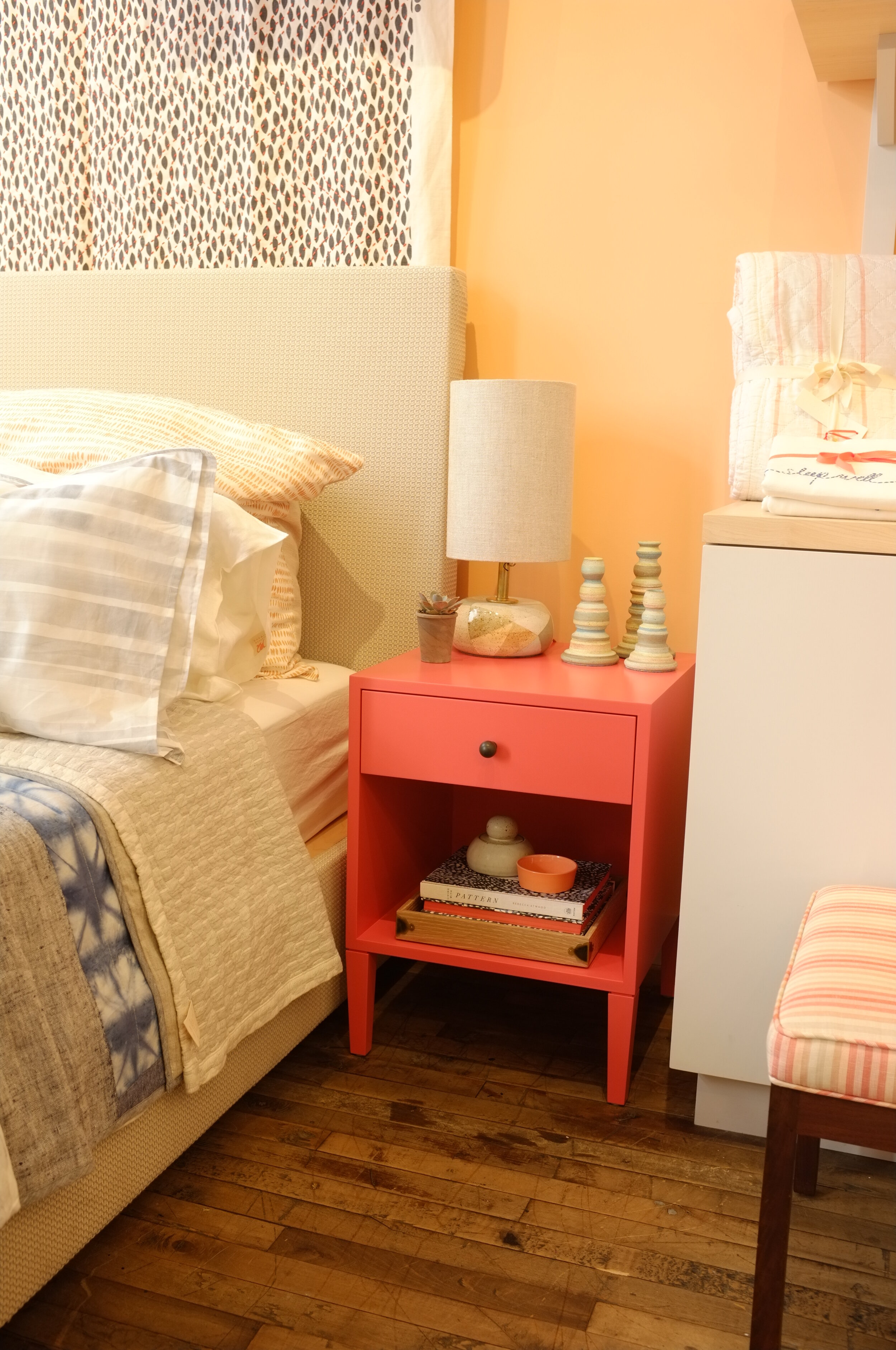 Warren Bedside Table, Cheeky Coral Paint, Small