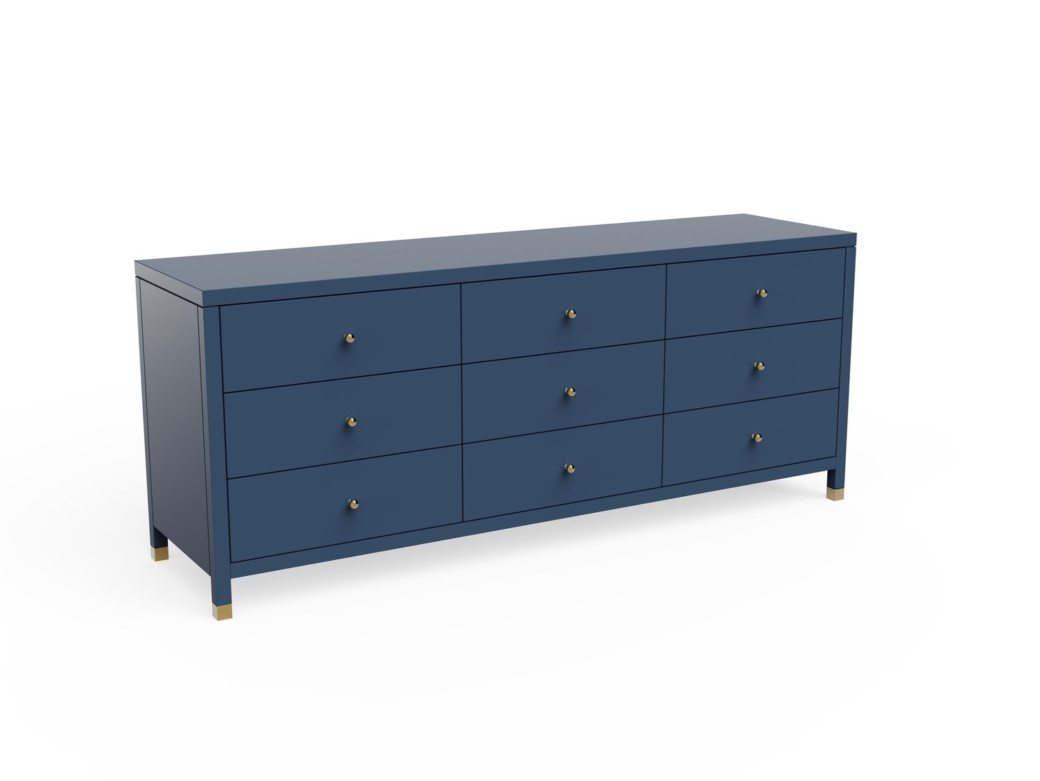 blue dresser with gold knobs Argento Six Drawer Dresser in Navy Blue and Burnished Brass (2024) — Modus  Furniture main image 0