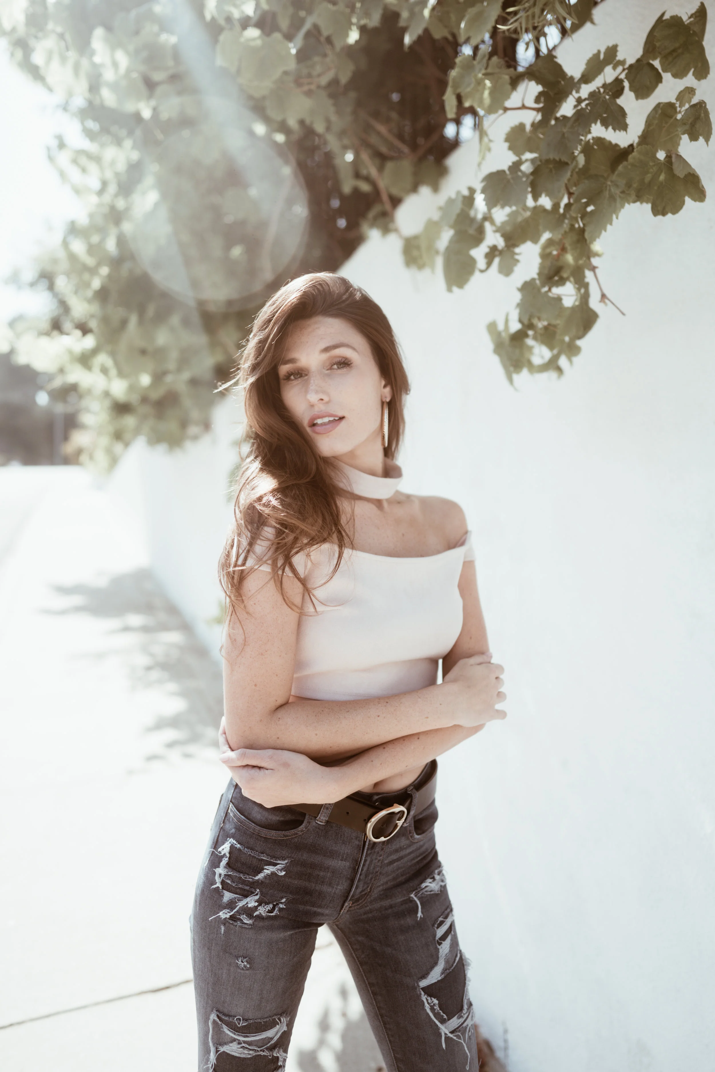 Raw image of model in front of white wall