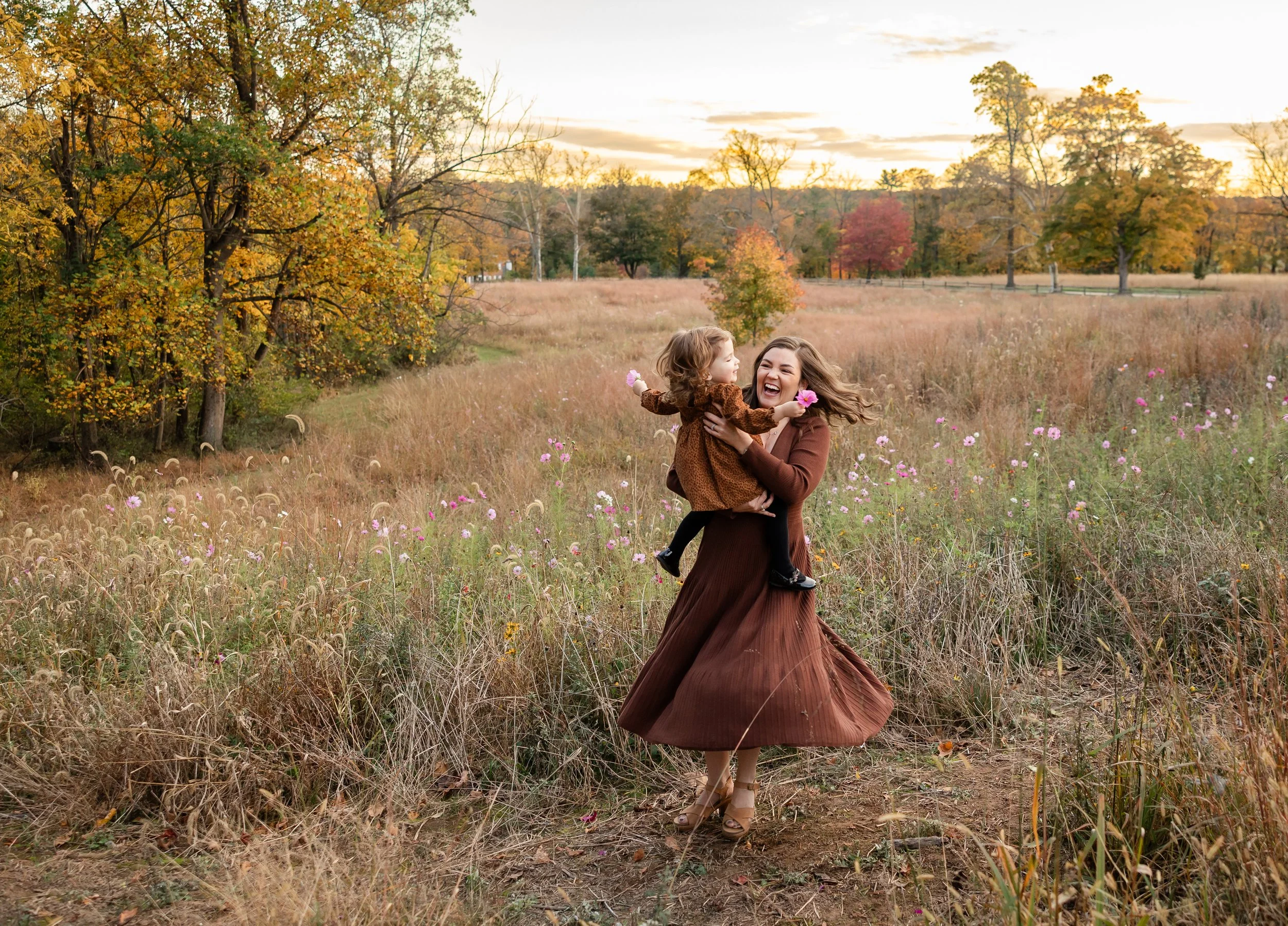 Mother and daughter fall family photos