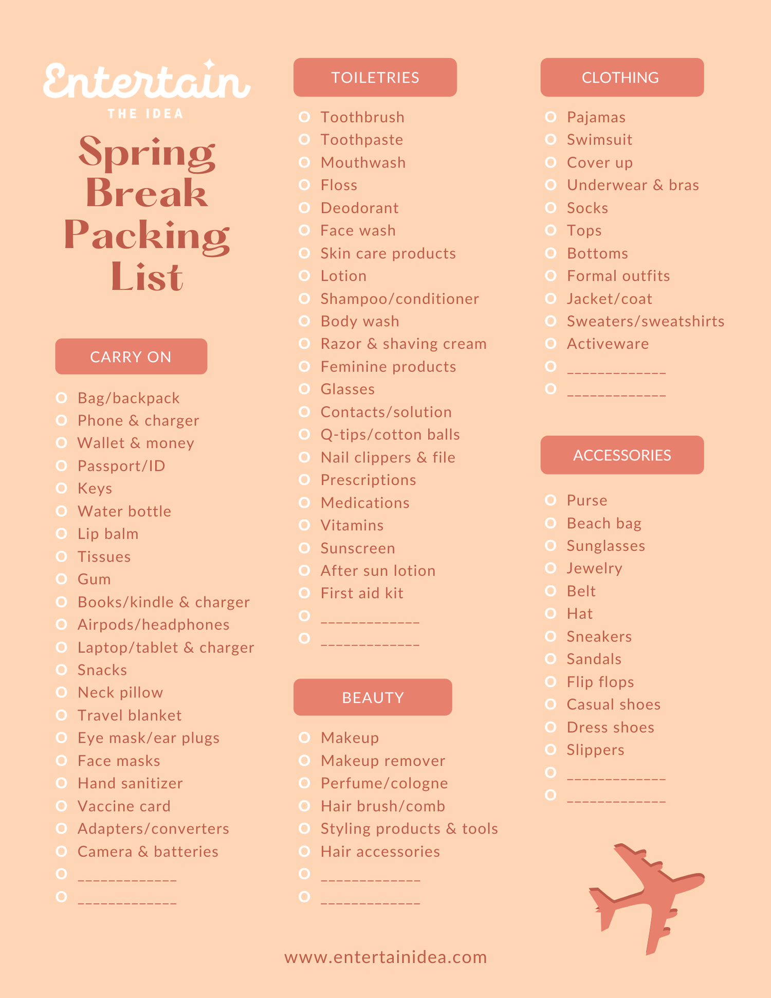 Spring Break Printable Packing List — Entertain the Idea