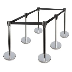36" High Stanchions with retractable black belt.