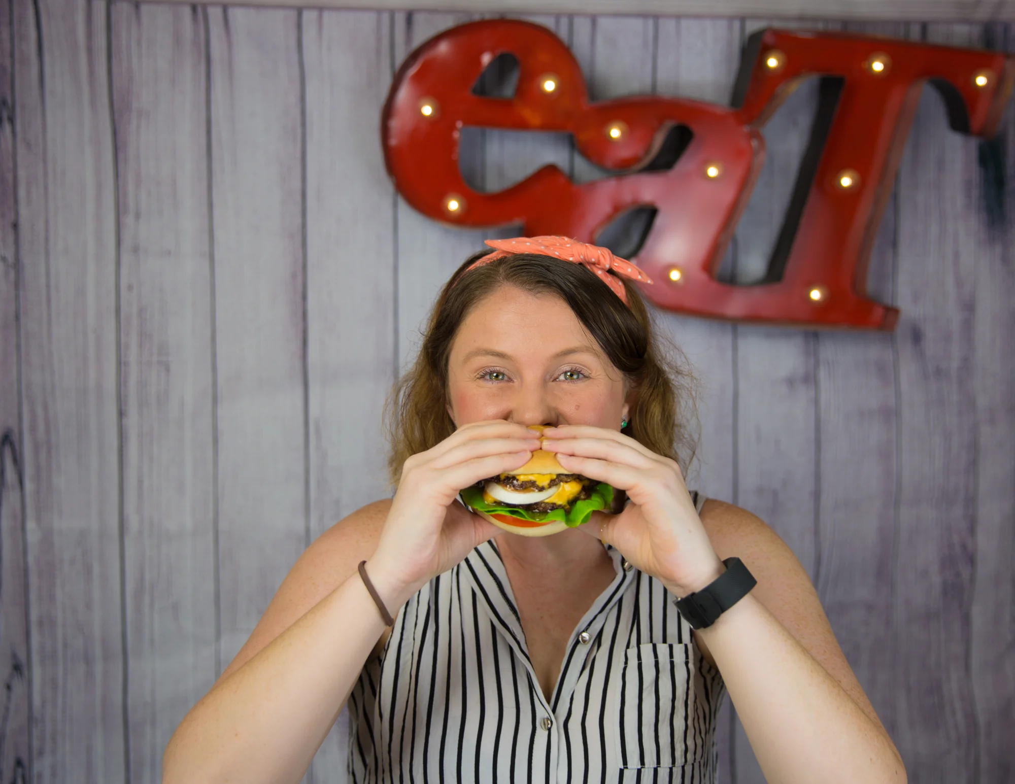My recreation of In-N-Out's famous 'Double Double' burger, modelled by a friend. For News.com.au, March 2016.