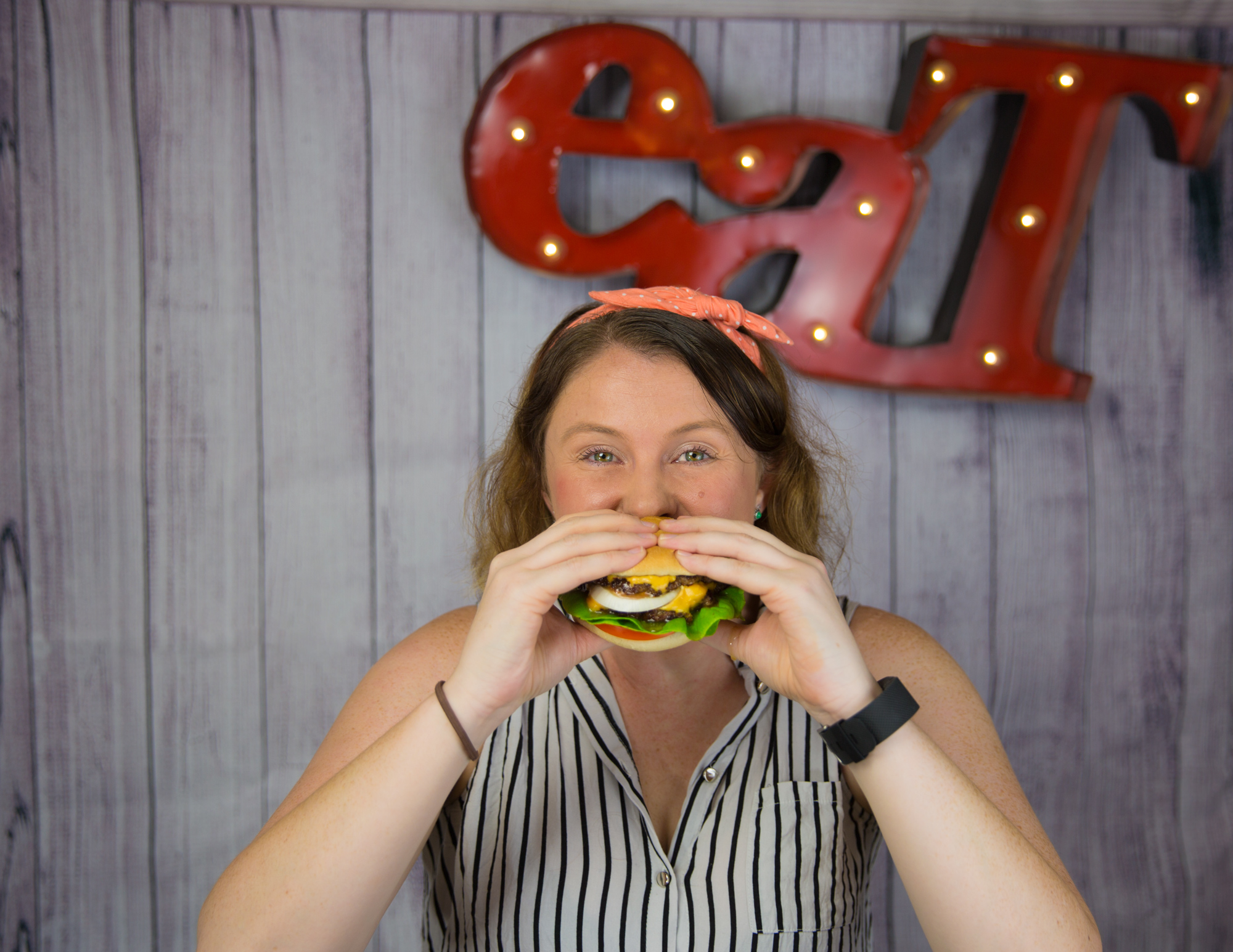 My recreation of In-N-Out's famous 'Double Double' burger, modelled by a friend. For News.com.au, March 2016.