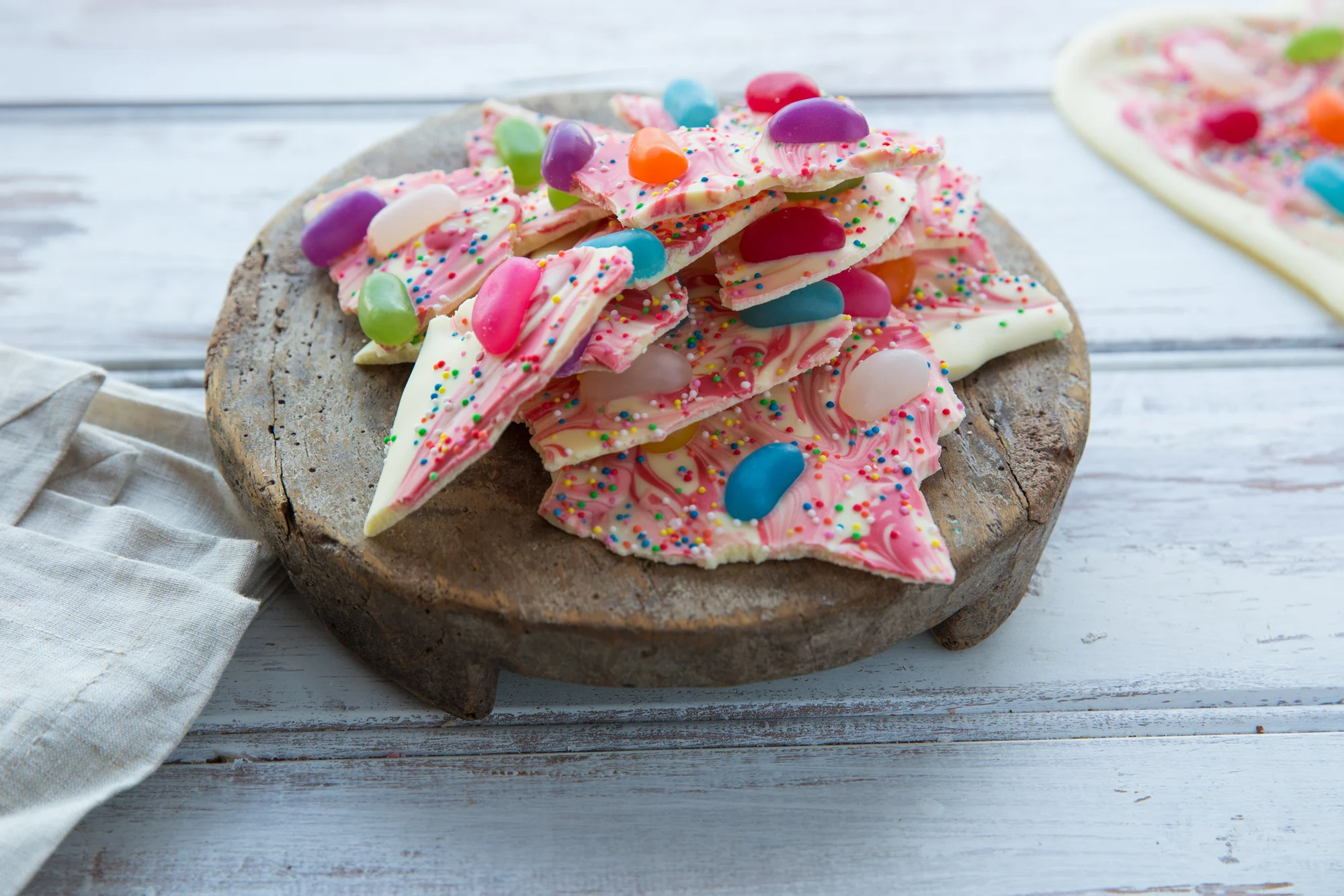 Jelly bean and white chocolate bark. For News.com.au, September 2016.