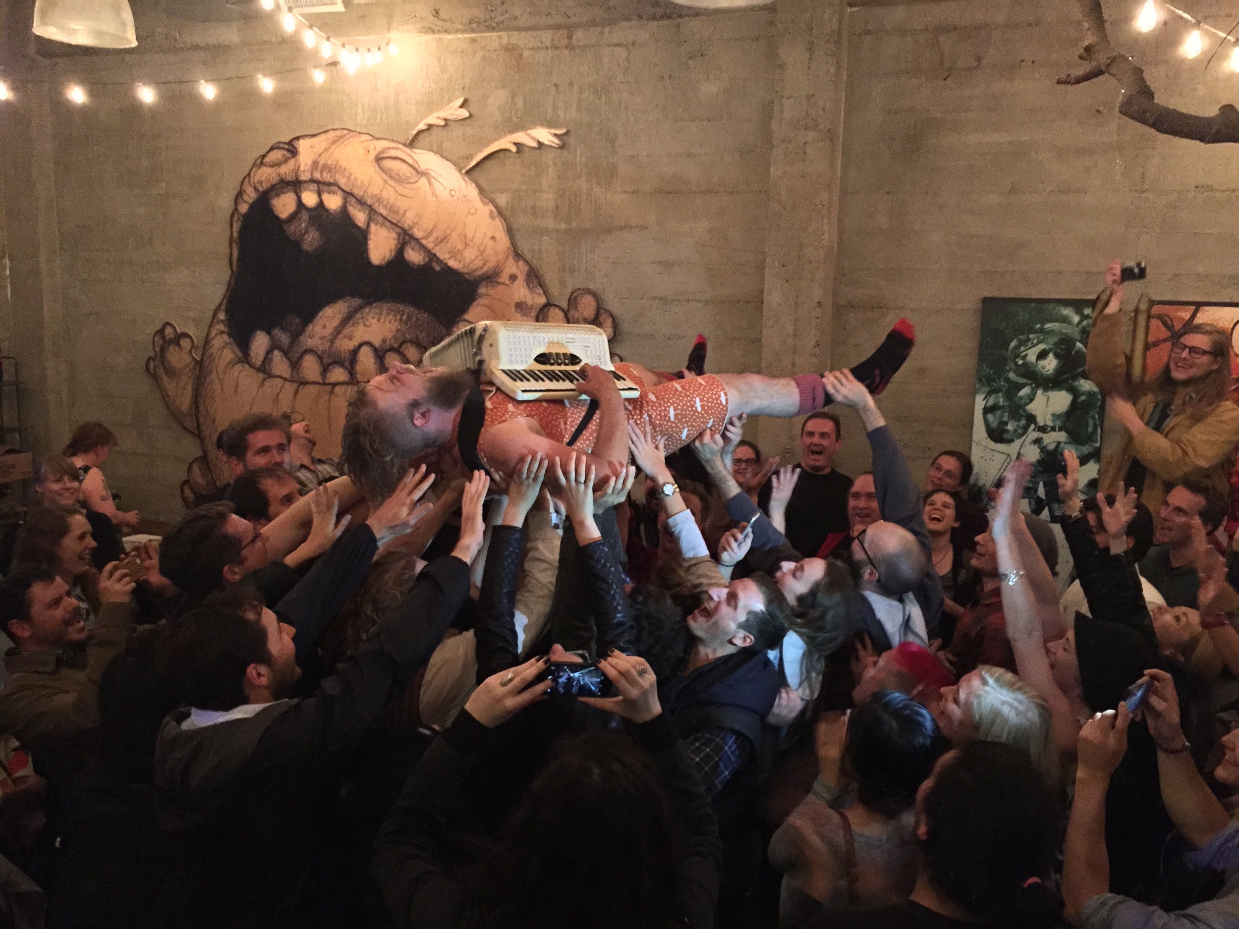Crowd surfing at Patreon, the other time I felt like this!