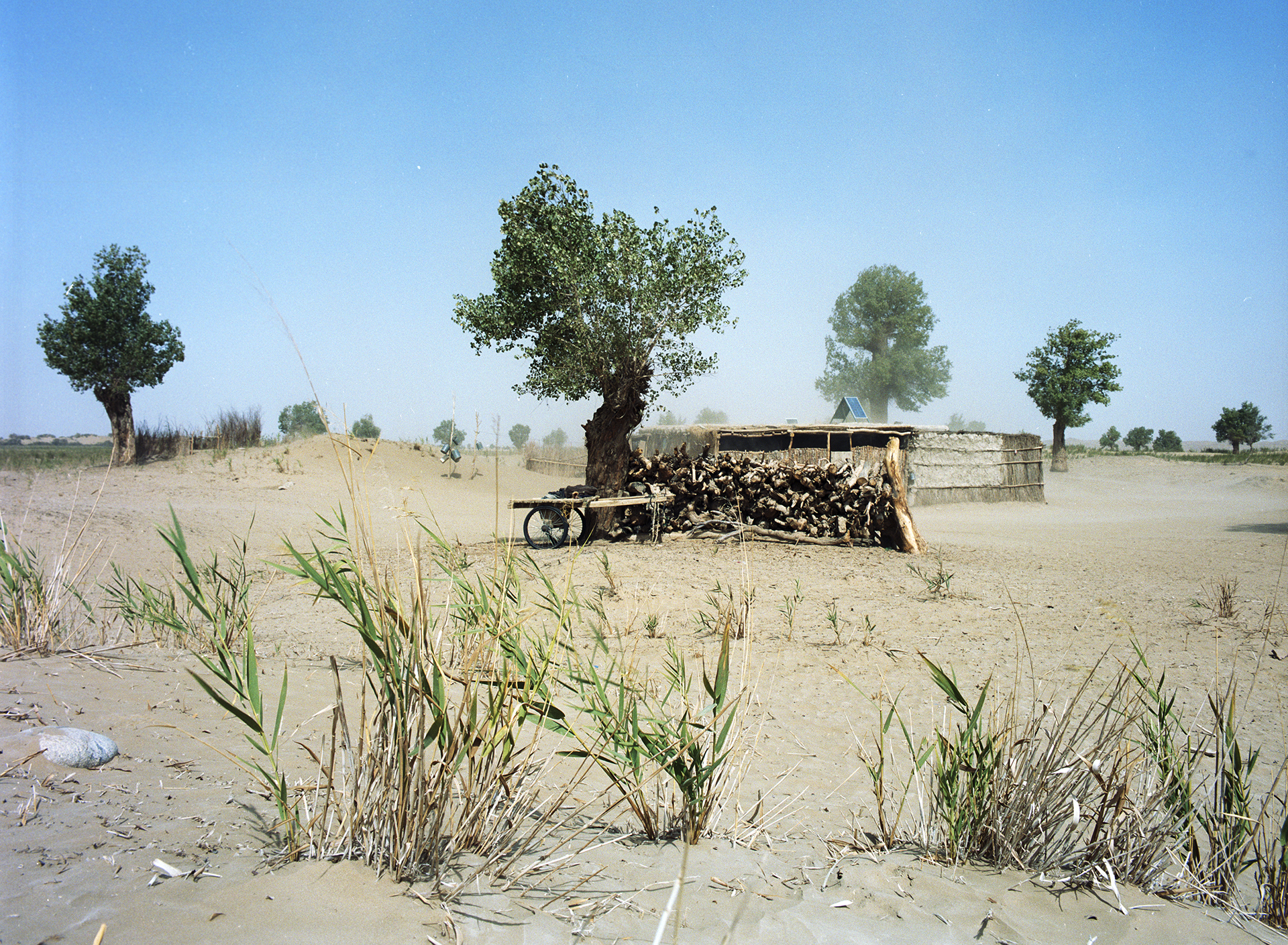 2007 Xinjiang - a home in the desert. It was very tricky to take the camera out, as there was still sand blowing everywhere. Later on it was sand only. No trees, no grass, no shadow. 