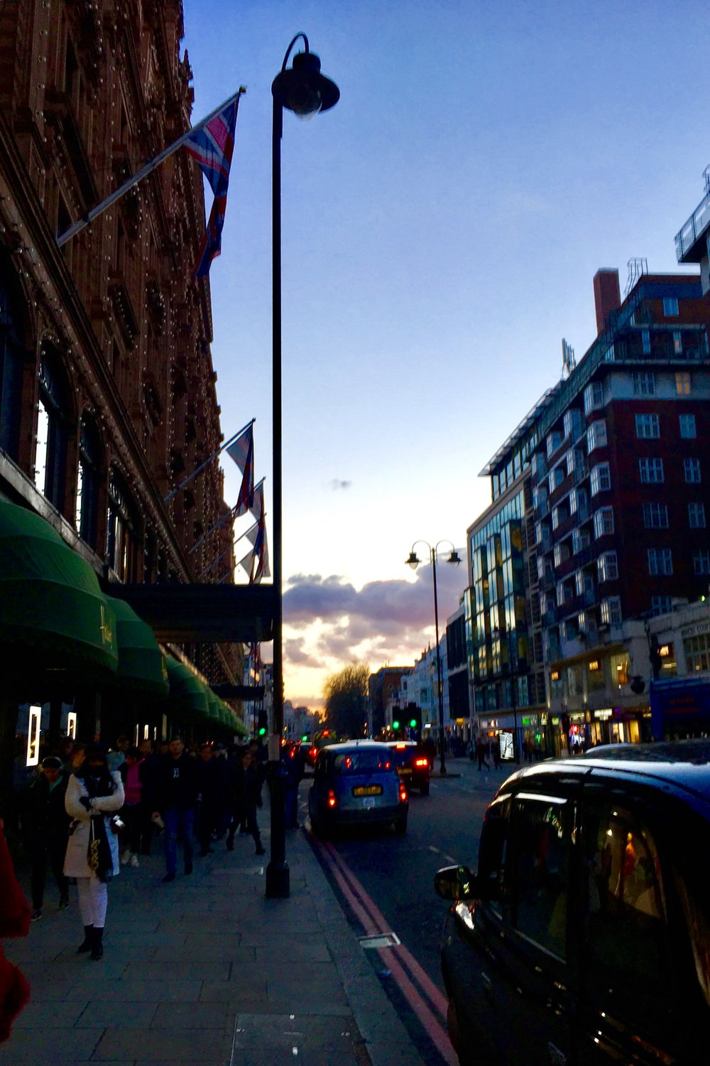 Beautiful sunset outside Harrods