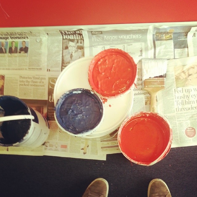 Red and blue paint.