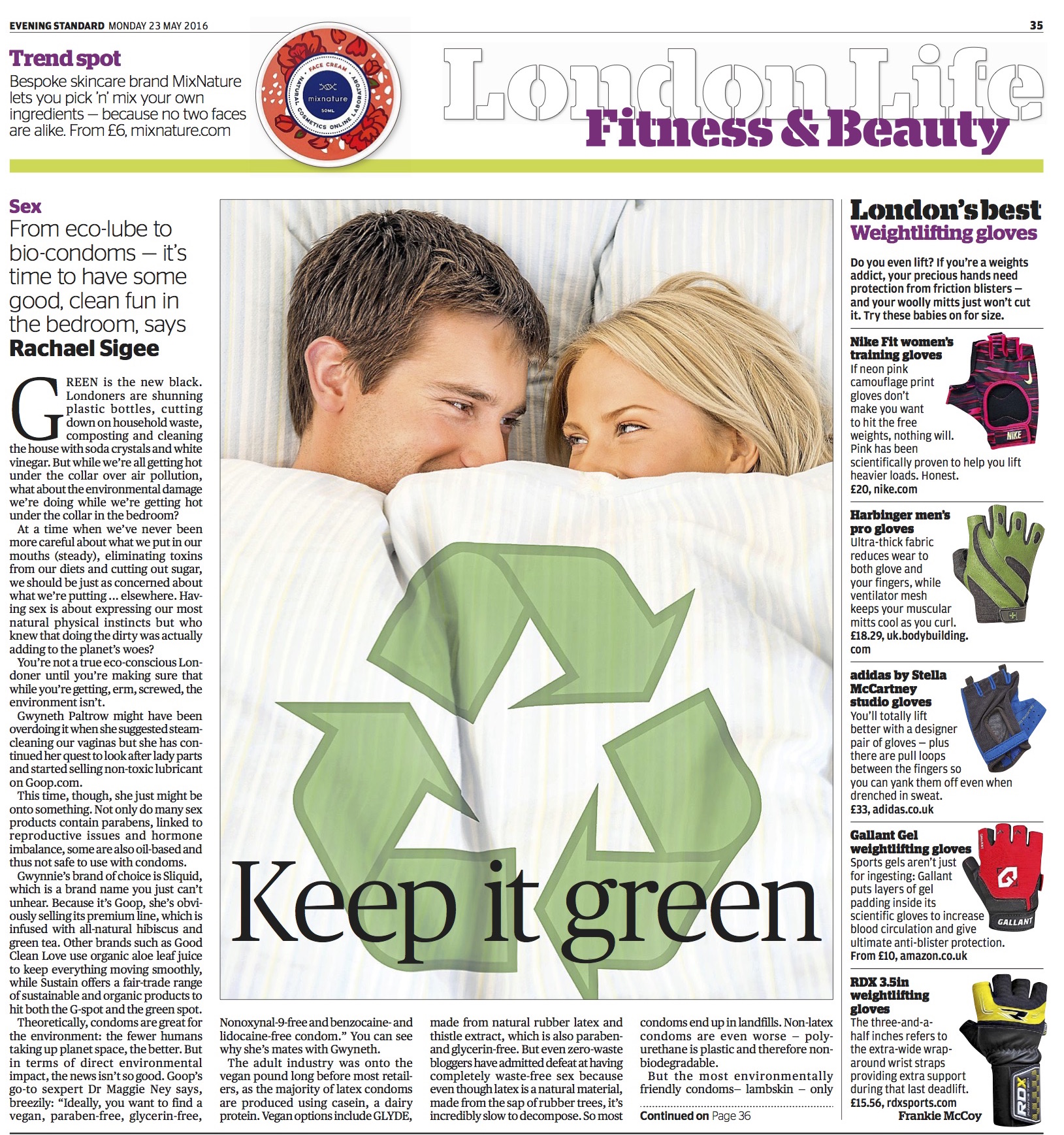 Feature on eco-friendly sex