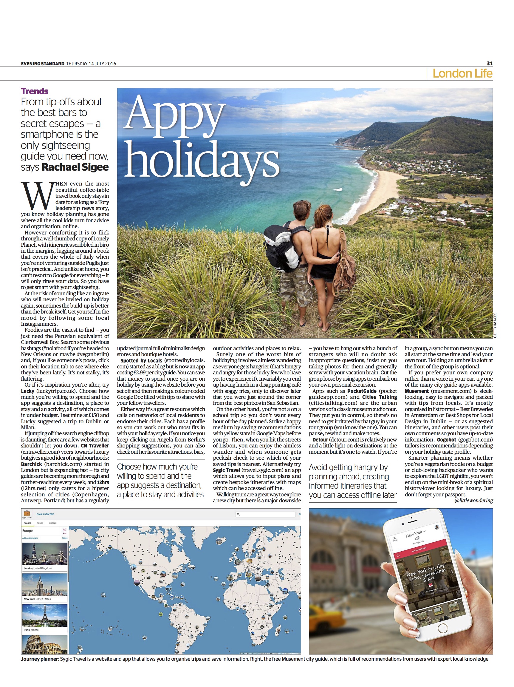 Feature on holiday and travel apps