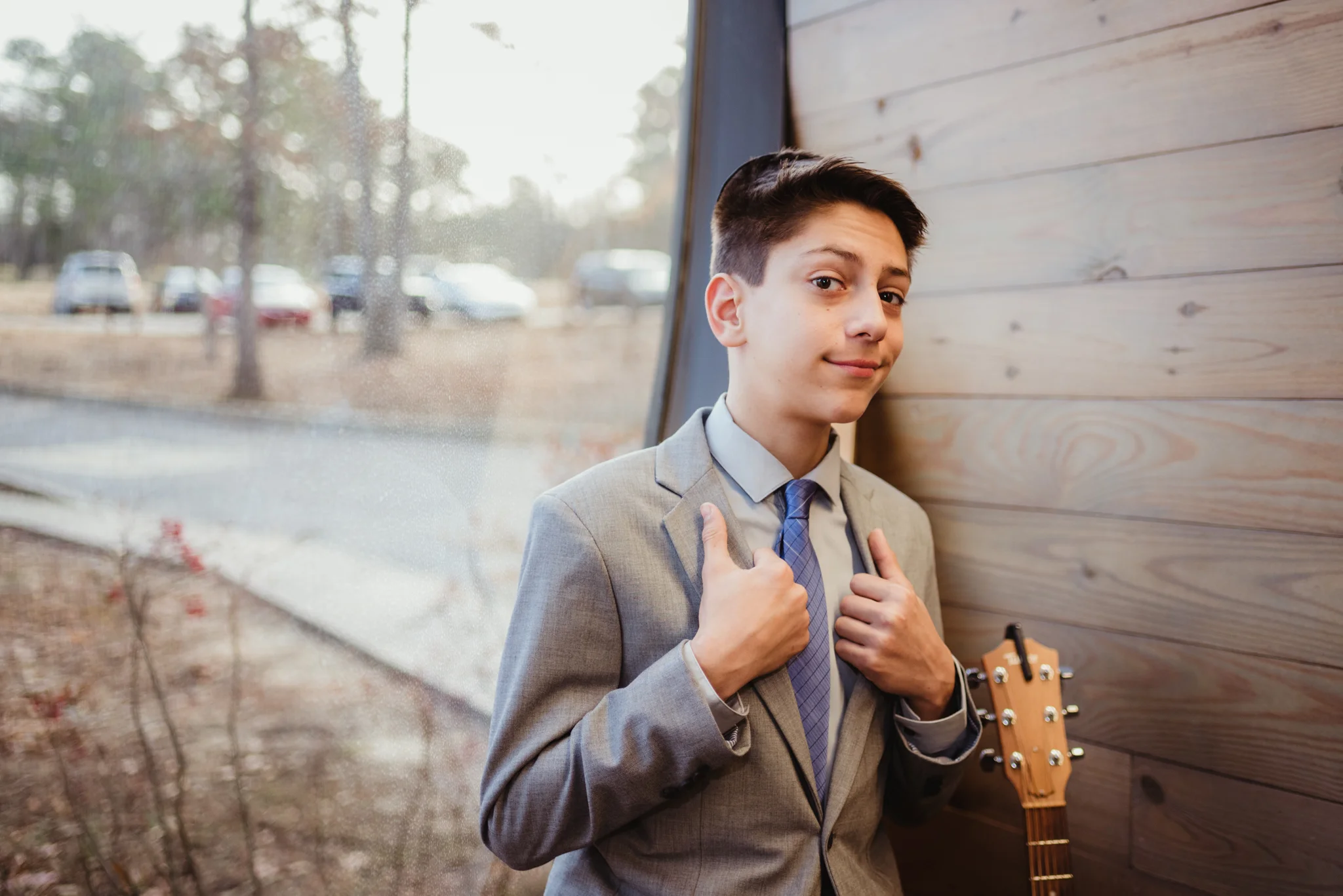 The bar mitzvah boy poses before his ceremony in Raleigh.