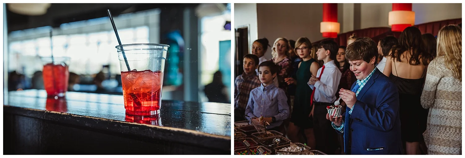Shirley Temples and ice cream from Goodberry's were eaten during the mitzvah celebration at Solas nightclub in downtown Raleigh, NC. 