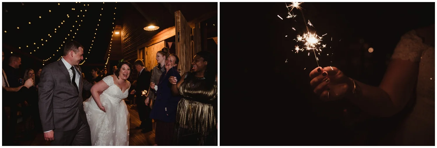 The bride and groom and sparkler on their wedding day at the Barn at Valhalla in Chapel Hill, taken by Rose Trail Images.