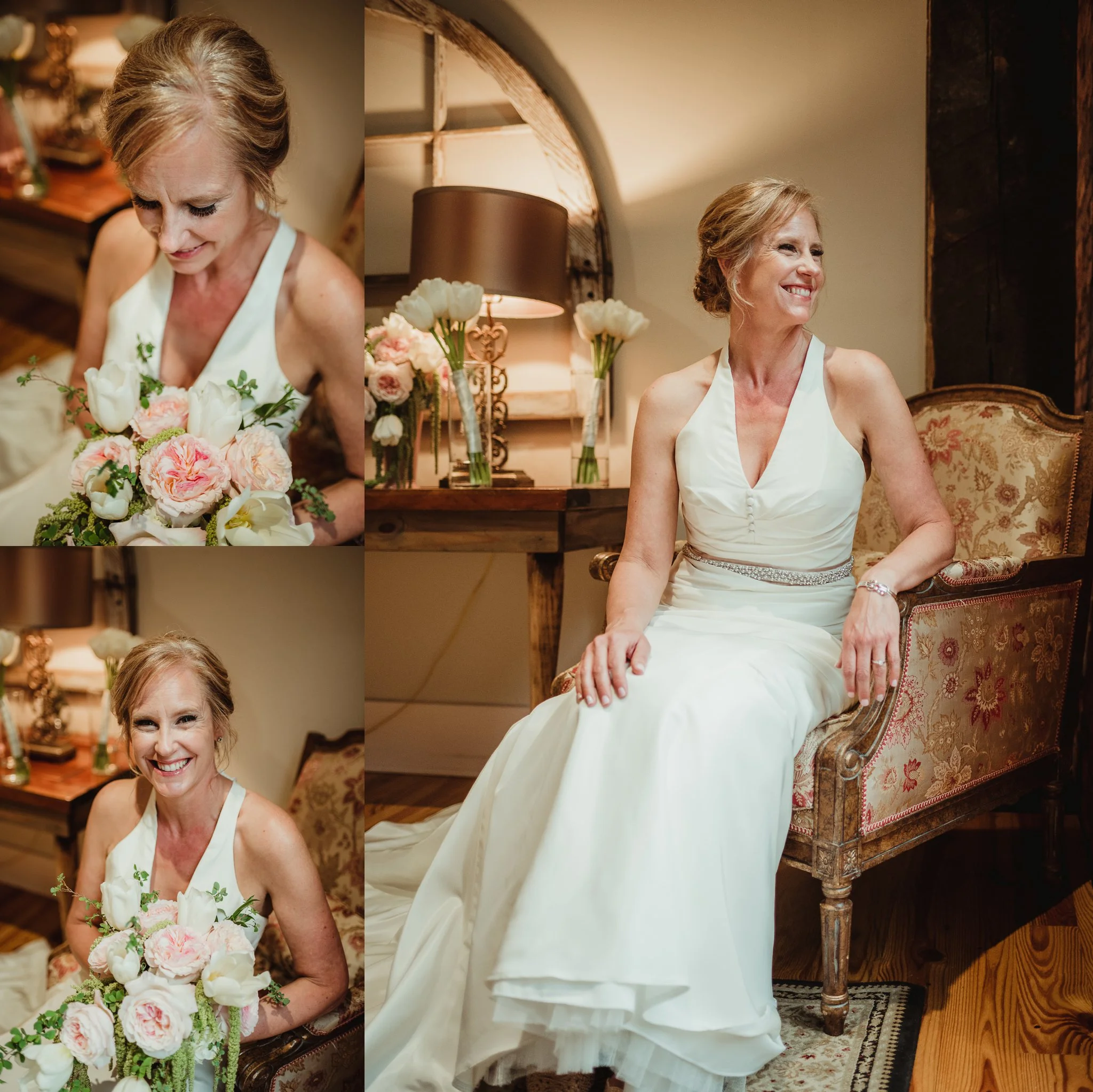 The bride got her portraits taken with Rose Trail Images before her wedding ceremony at Cross and Main in Youngsville, NC.