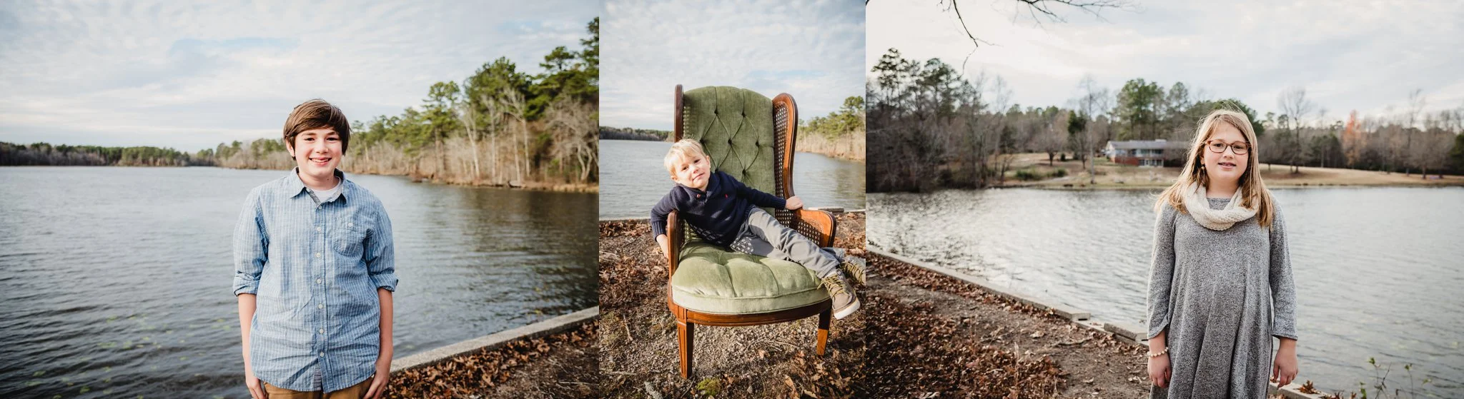 These kiddos got their family pictures taken in front of Lake Myra in Wendell, NC with Rose Trail Images.