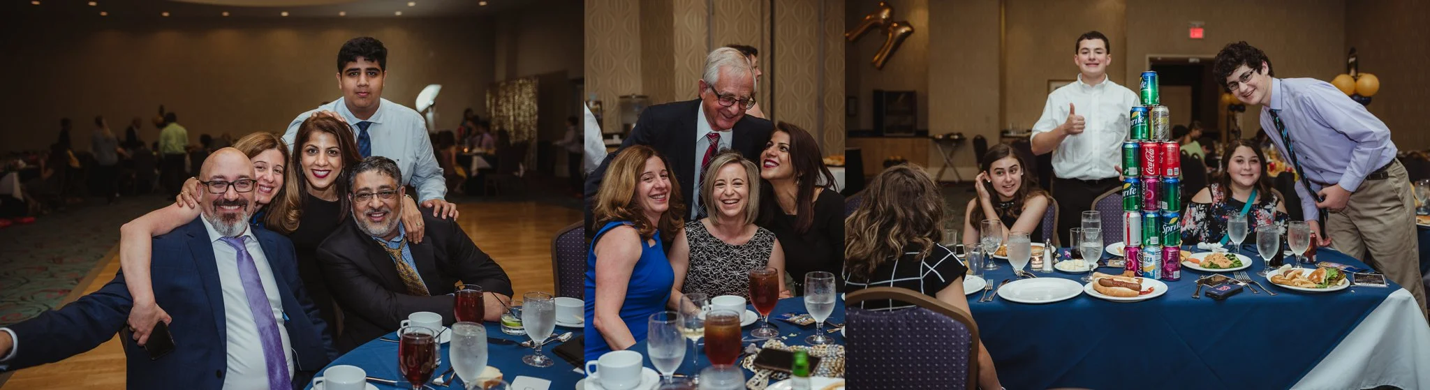 Family and friends posed for Rose Trail Images at Joel's mitzvah celebration party at Embassy Suites in Raleigh, North Carolina.