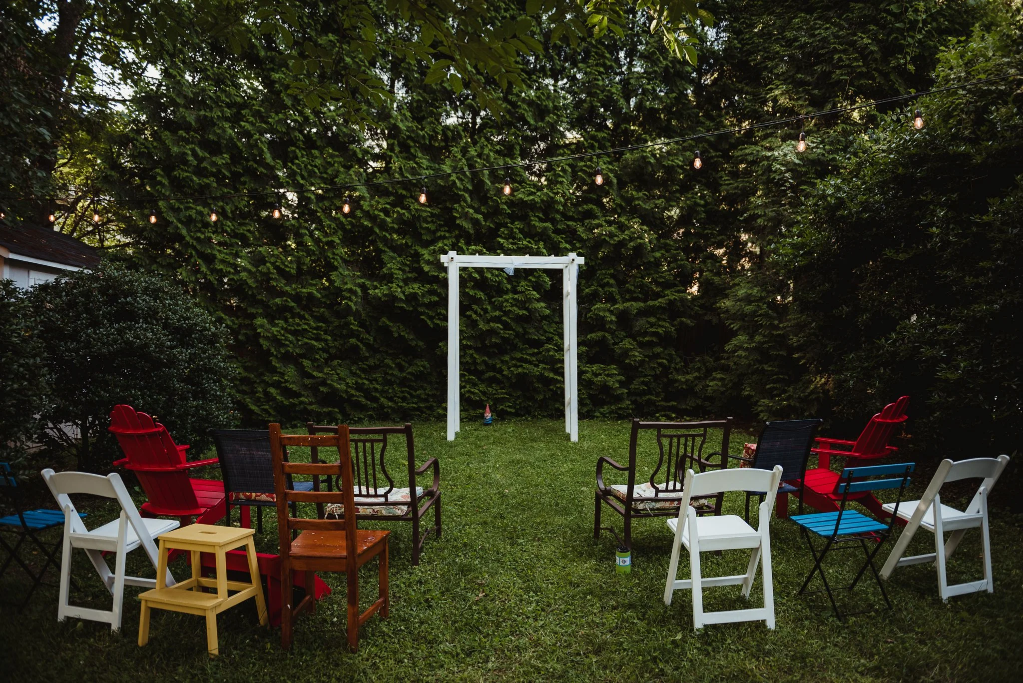 The intimate wedding ceremony took place in their backyard in downtown Raleigh, North Carolina, photo by Rose Trail Images. 