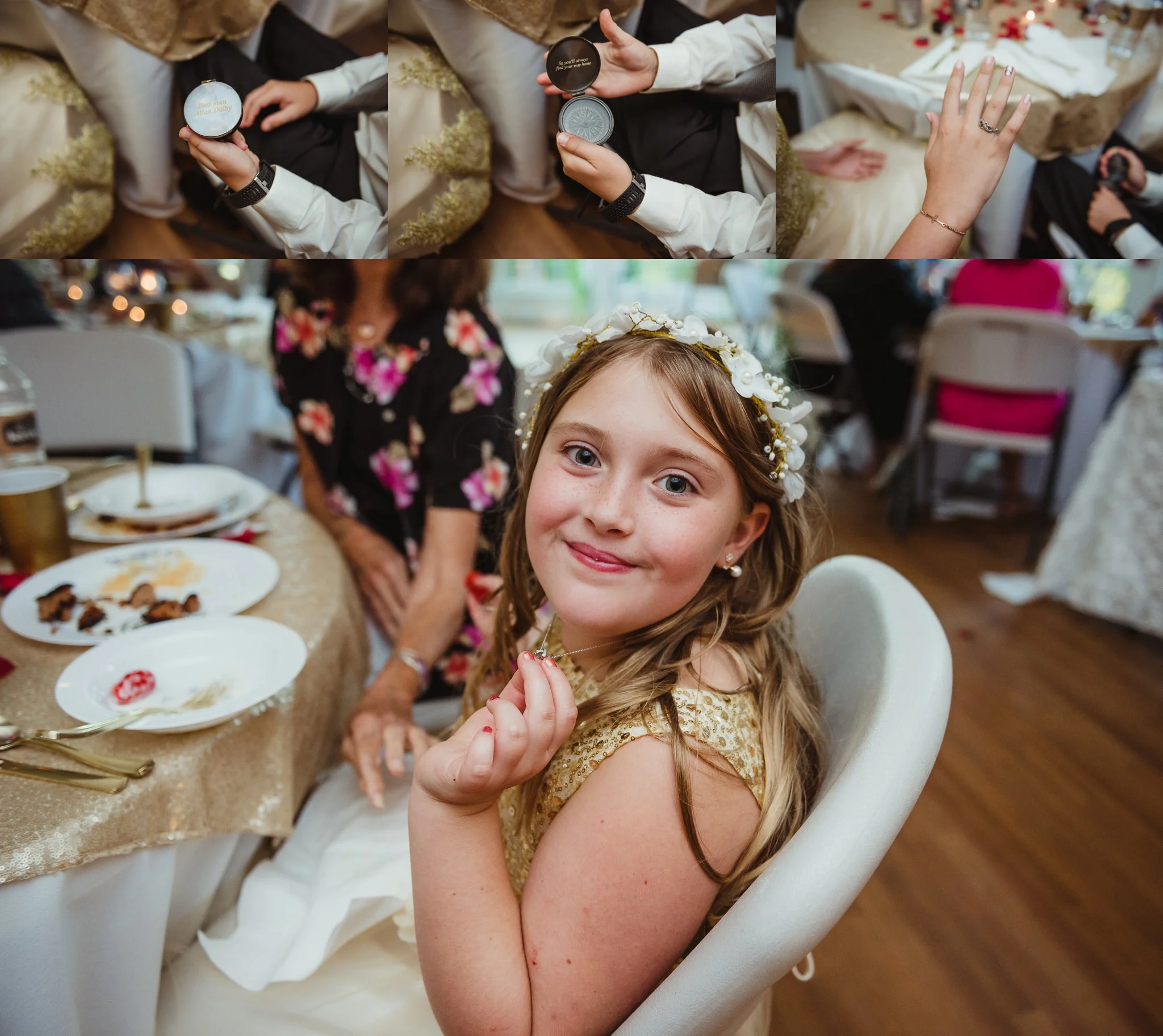 The three kids showed off their gifts they received during the wedding ceremony in Raleigh, photos by Rose Trail Images.