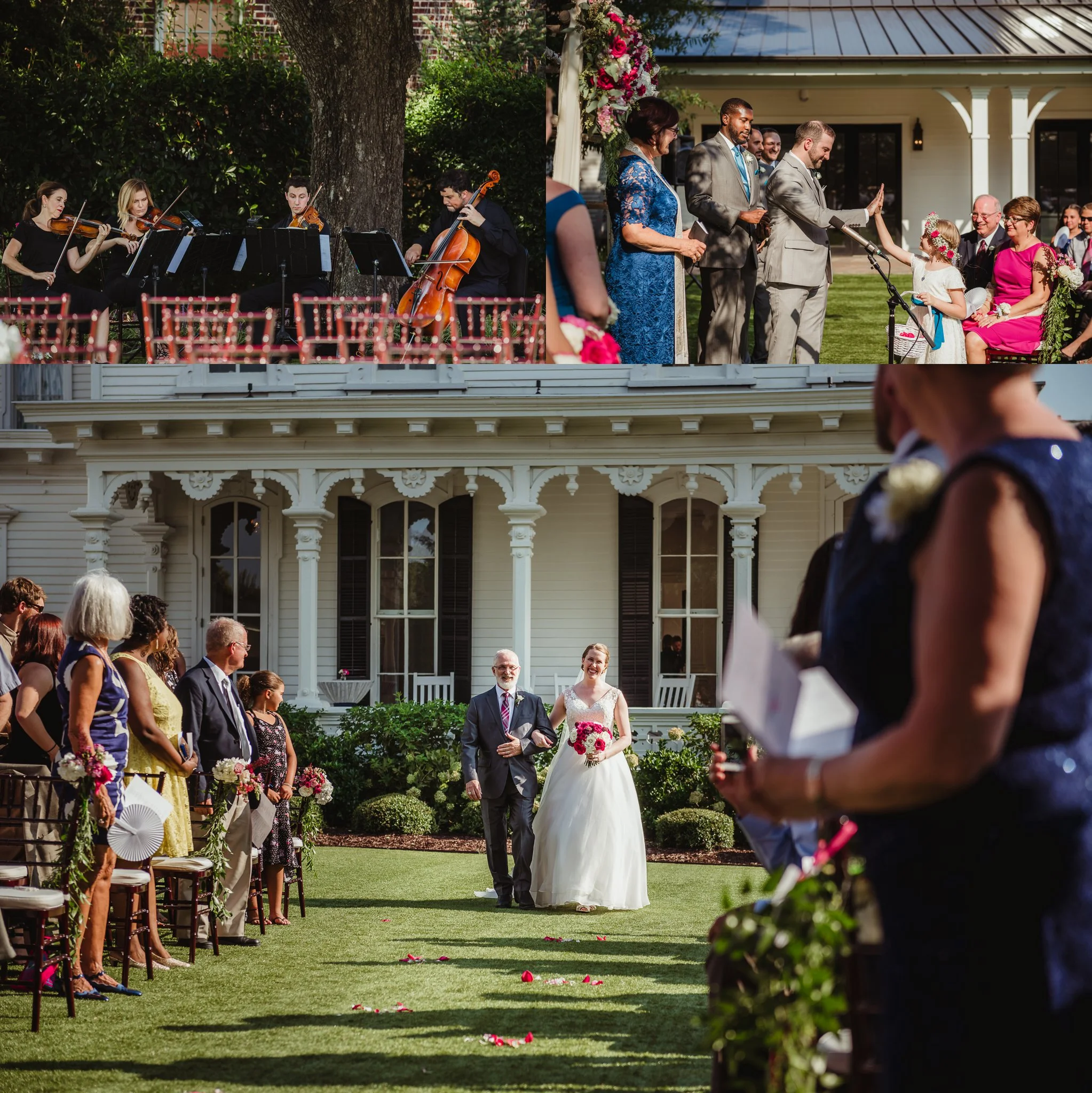 The bride and groom get ready for their wedding ceremony to start at the Merrimon Wynne in Raleigh, photos by Rose Trail Images.
