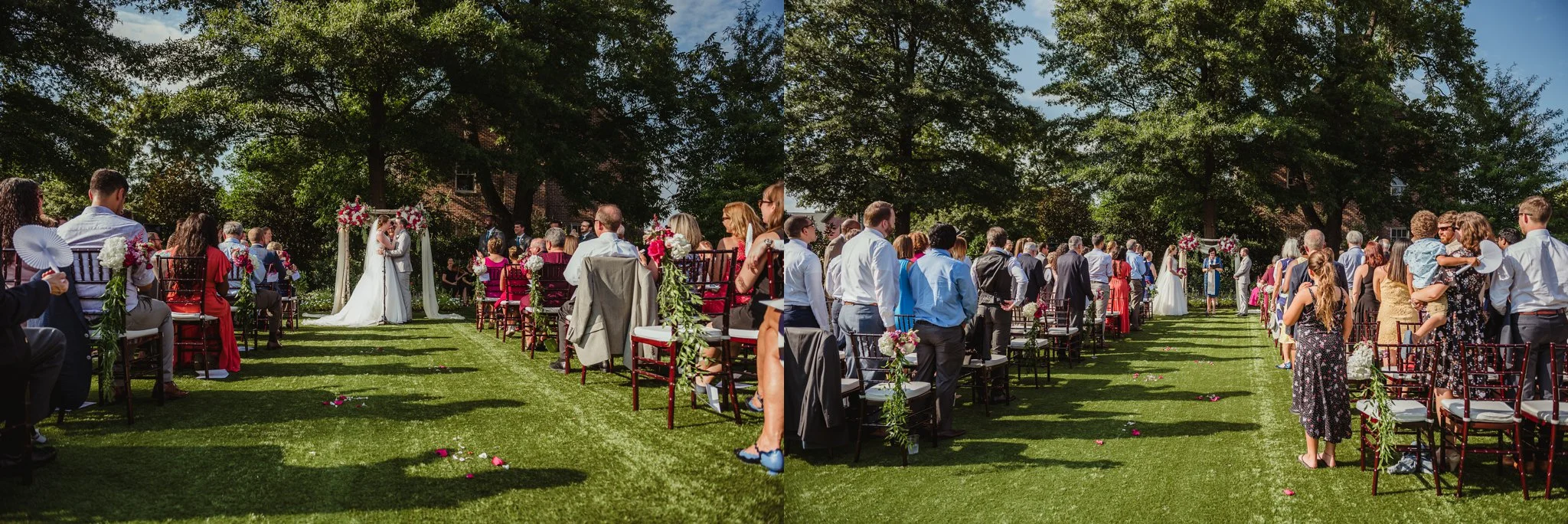 The bride and groom exchange vows during their wedding ceremony at the Merrimon Wynne in Raleigh, photos by Rose Trail Images.