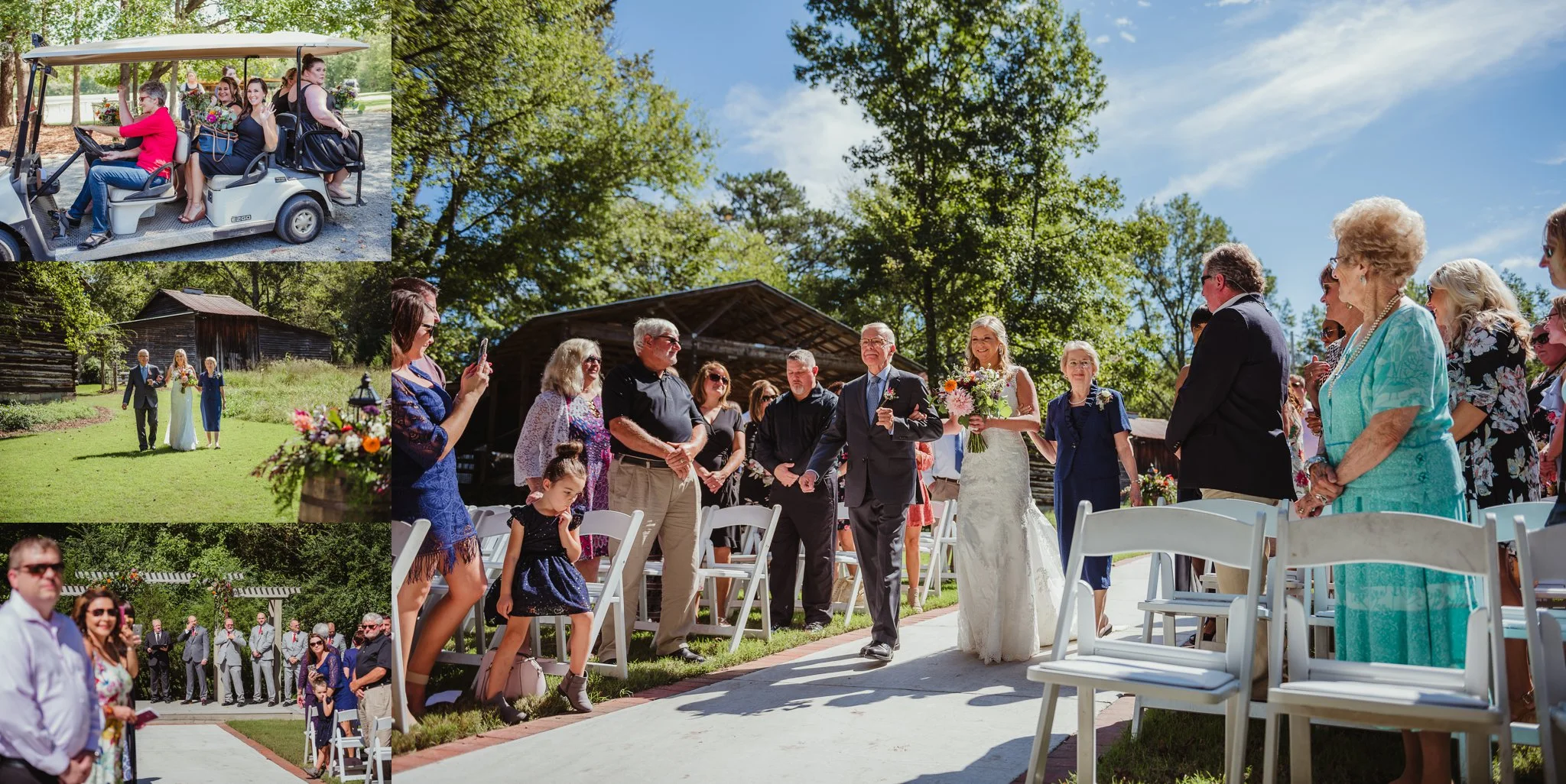 The bride and groom see each other at their wedding ceremony at Cedar Grove Acres near North Carolina, photos by Rose Trail Images.