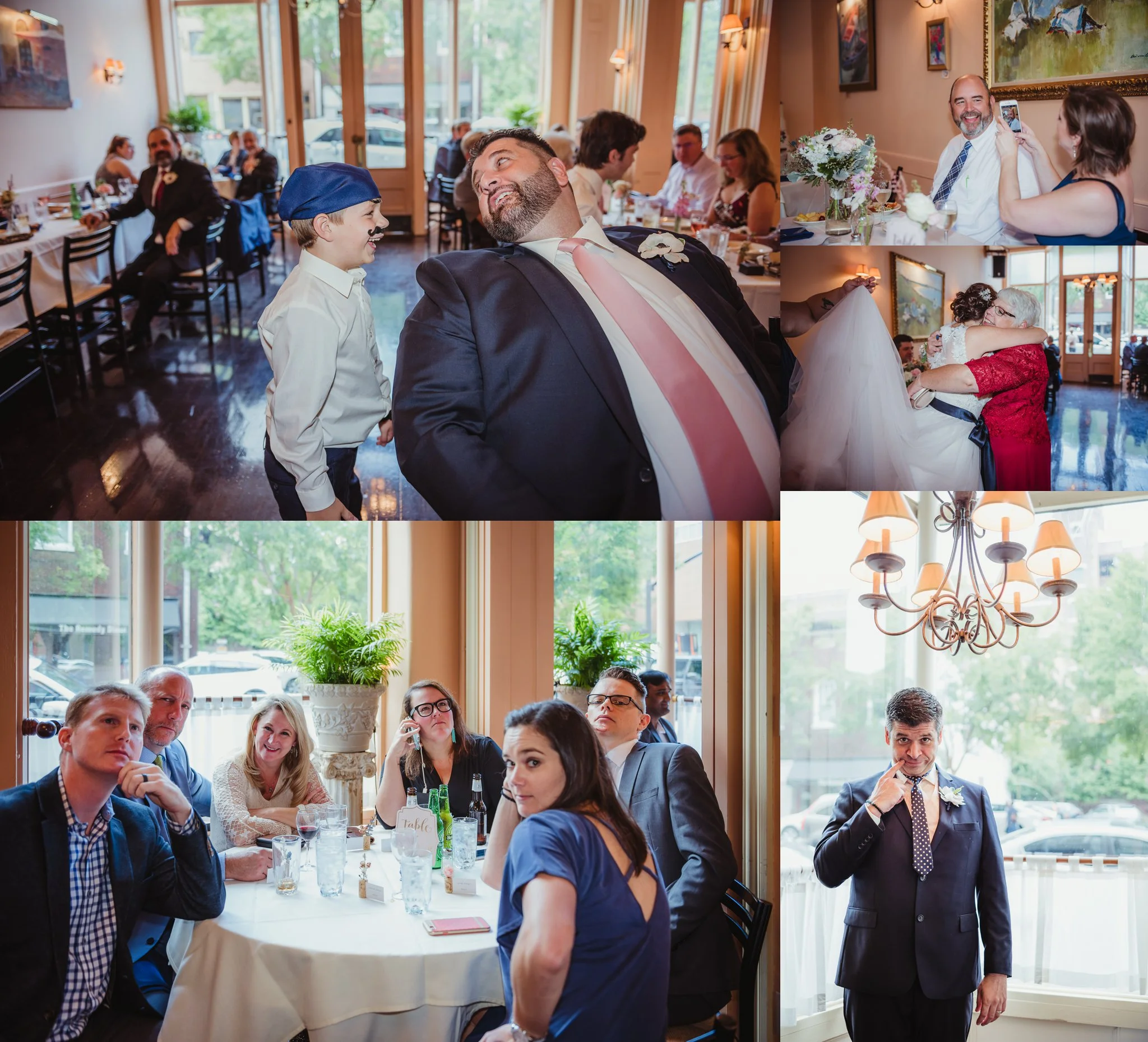 Guests were having a lot of fun during the wedding reception at Caffe Luna, pictures taken by Rose Trail Images in Raleigh, NC.