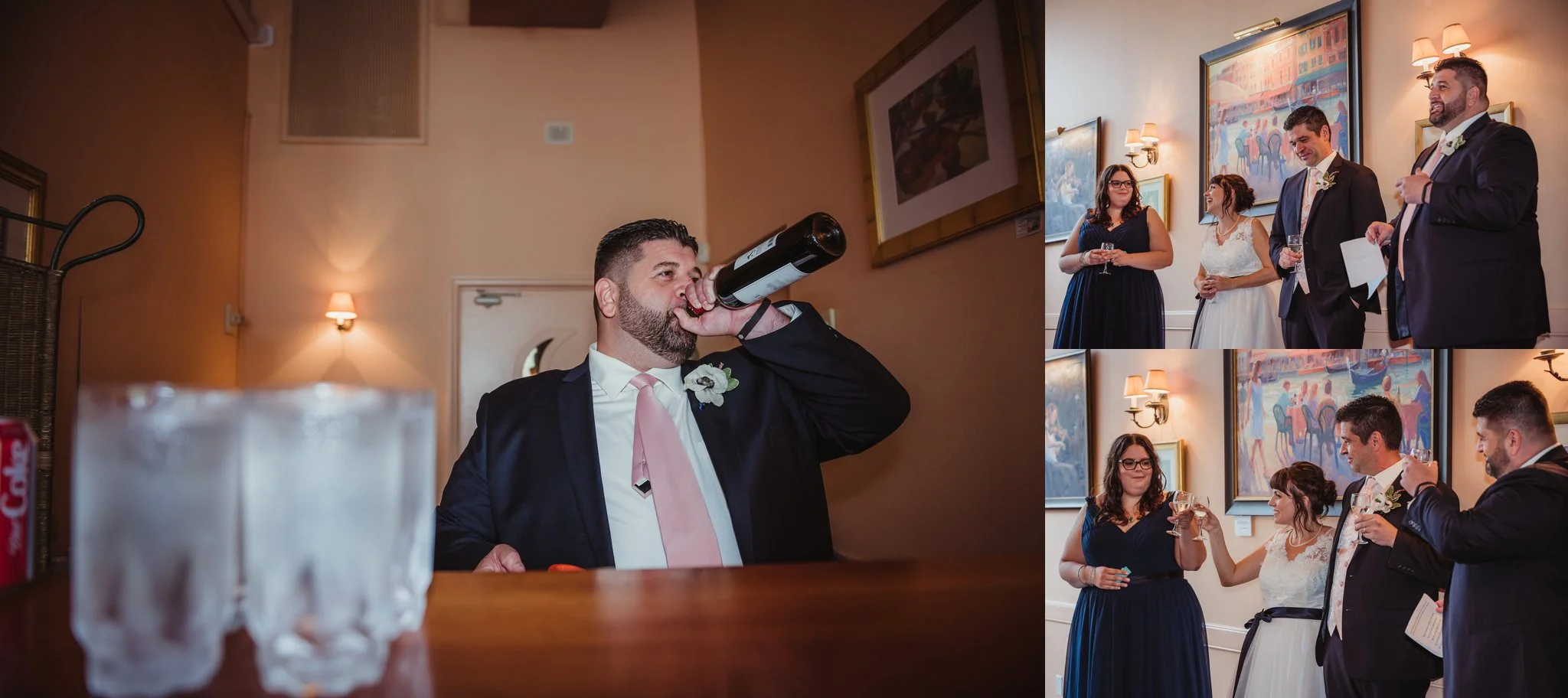 The toasts during the wedding reception at Caffe Luna gave way for lots of laughs, pictures taken by Rose Trail Images in Raleigh, NC.