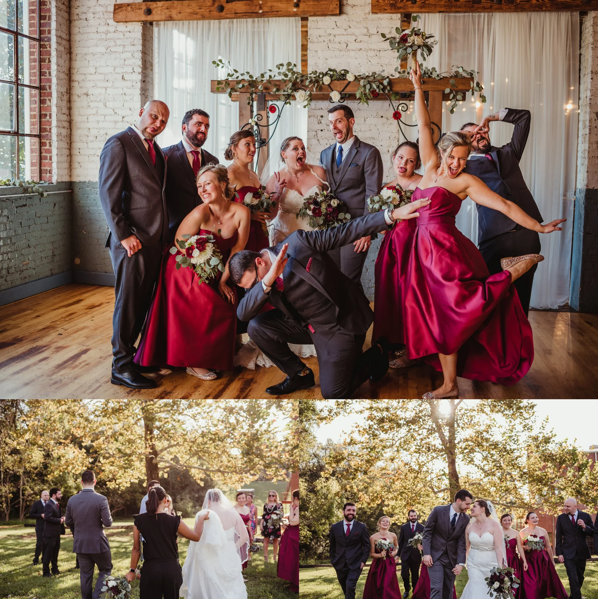 The bride and groom take portraits with their bridal party after their wedding ceremony in Raleigh, North Carolina, pictures by Rose Trail Images.