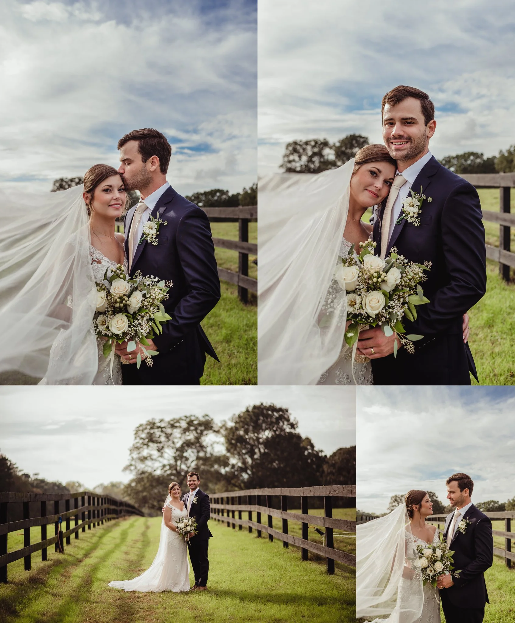 The bride and groom take formal portraits outside before their wedding reception at the Little Herb House in Raleigh, North Carolina. Photos by Rose Trail Images.