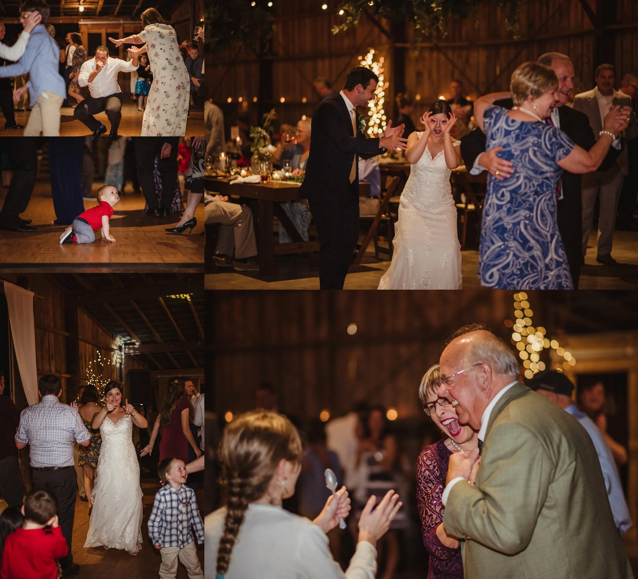The bride and groom and their guests enjoy the anniversary dance during their wedding reception at the Little Herb House in Raleigh, North Carolina. Photos by Rose Trail Images.