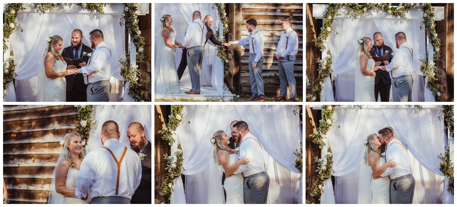 The bride and groom say their vows during their wedding ceremony at The Warren Estate, images by Rose Trail Images of Rolesville, NC.