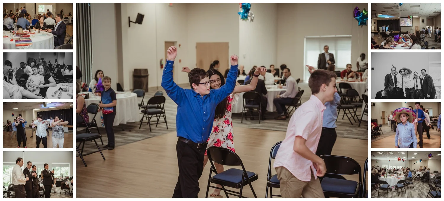 At the Mexican themed mitzvah guests played musical chairs, danced, and watched a sweet video, pictures taken at Temple Beth Or in Raleigh, NC by Rose Trail Images.