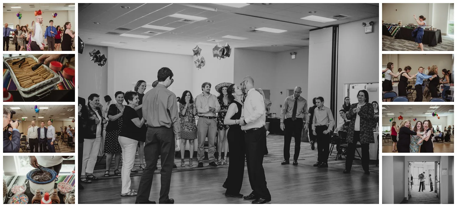 At the Mexican themed mitzvah guests danced and ate churros as a treat, pictures taken at Temple Beth Or in Raleigh, NC by Rose Trail Images.