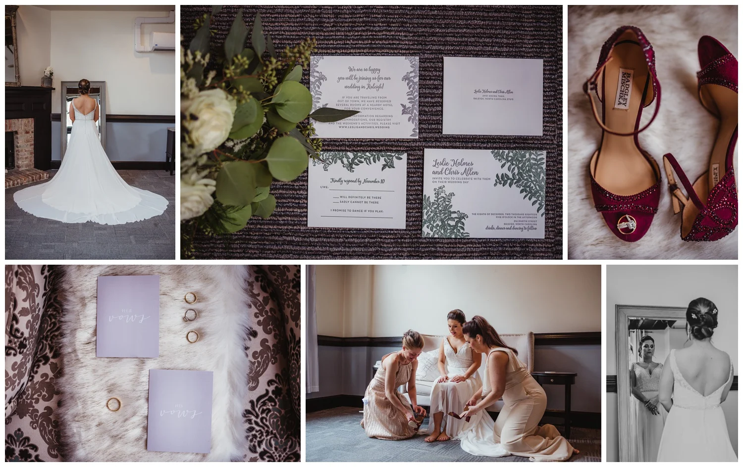 The bride got ready with her bridesmaids before her wedding ceremony in downtown Raleigh, photos by Rose Trail Images.