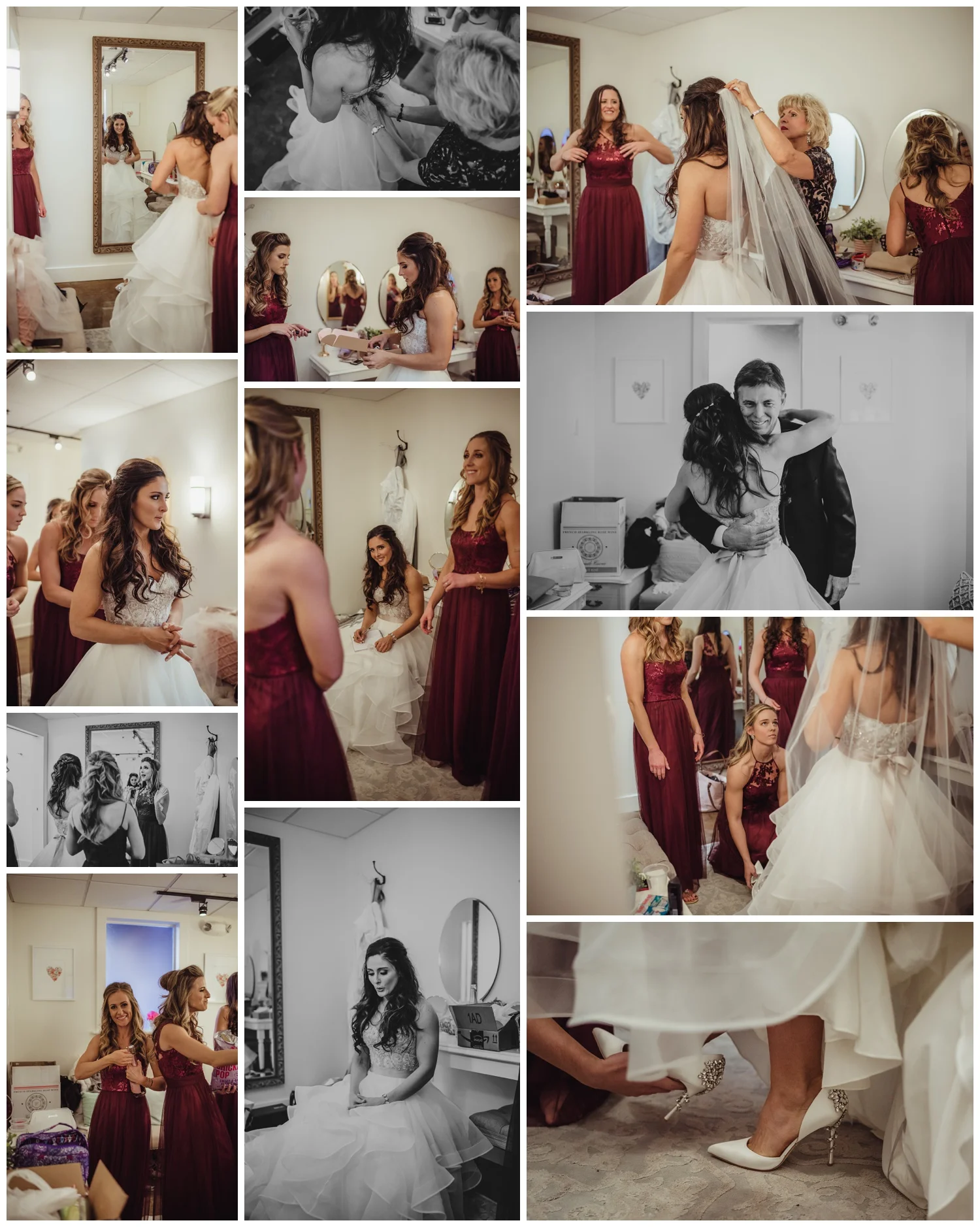 The bride got ready with all of her girls before her wedding ceremony at All Saints Chapel in Raleigh, North Carolina, pictures by Rose Trail Images.