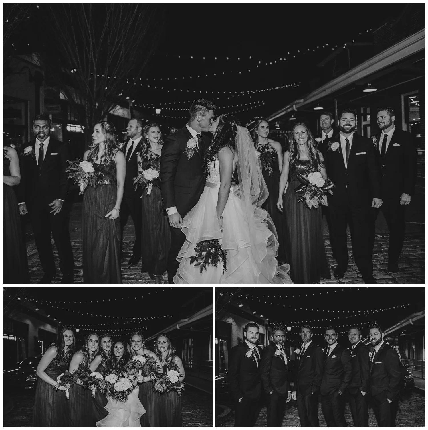 The bride and groom took bridal party pictures at Market Hall after their wedding ceremony at All Saints Chapel in Raleigh, North Carolina, pictures by Rose Trail Images.