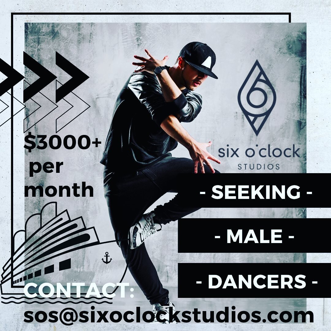 2023 OPPORTUNITIES AVAILABLE For Male Identifying Dancer/Singers

$3000+ Per Month, ALL Room/Board and travel expenses covered. Global itineraries.

Tag your friends, and email your referrals Resume/CV and demo reels with sos@sixoclockstudios.com to 