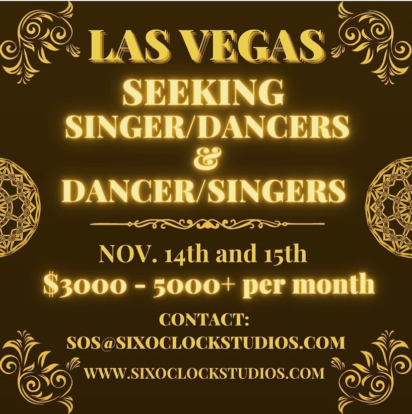 ***LAS VEGAS LIVE AUDITIONS***

Seeking Singer/Dancers and Dancer/Singers that &ldquo;spark joy&rdquo; for 2023 cruise contracts. 

$3000-5000 + per month, ALL Room/Board and Travel expenses covered. 

Please send Demo Reels, Resume/Headshot and full