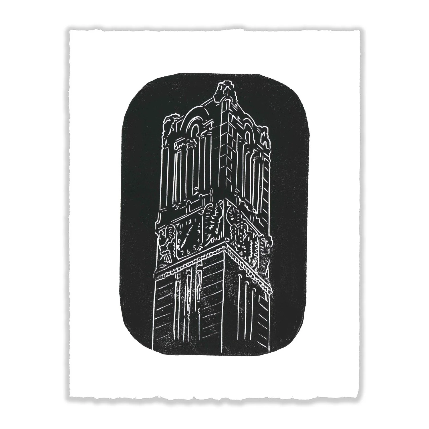 NC State, Belltower Linocut