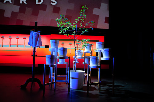 From Ground Zero to Ground Zero: Hiroshima survivor tree seeds were planted on stage to initiate survivor-tree sapling exchange between New York City and Hiroshima.