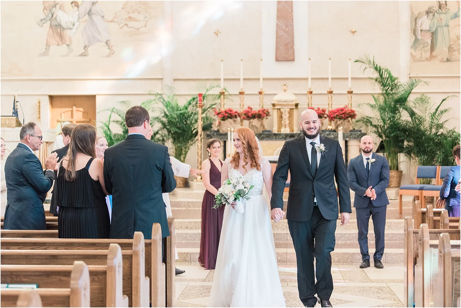 bride walking down the aisle with her father long island new york in church