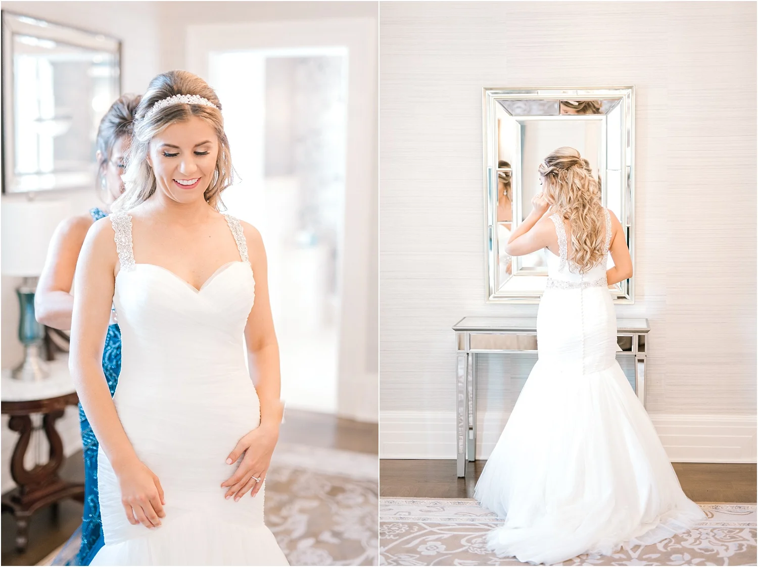 new jersey bride getting dressed with mom