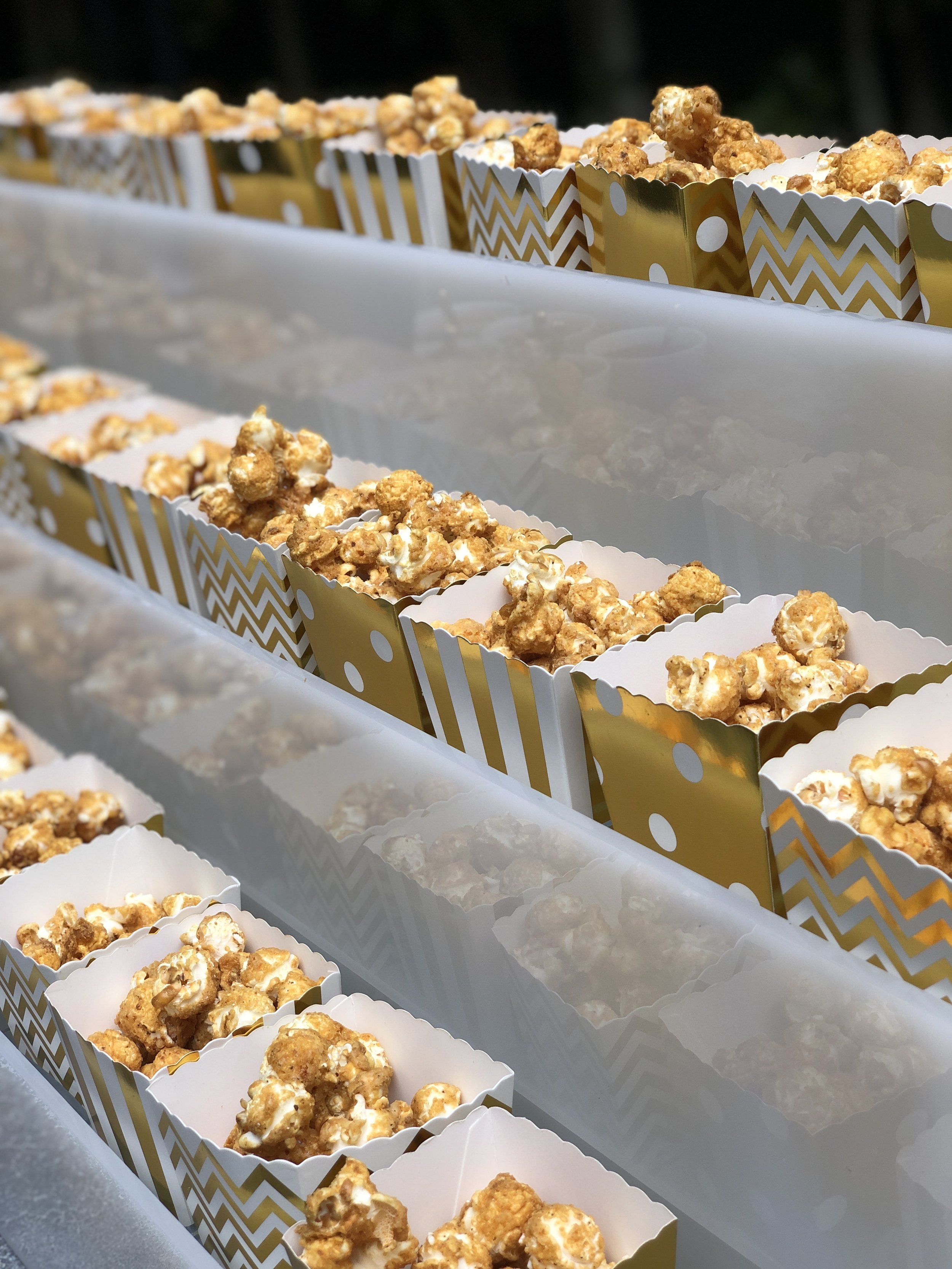 Golden Caramel Kettlecorn in Gold and White boxes